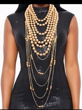 Layered Gold Bead Statement Necklace - Women Jewelry